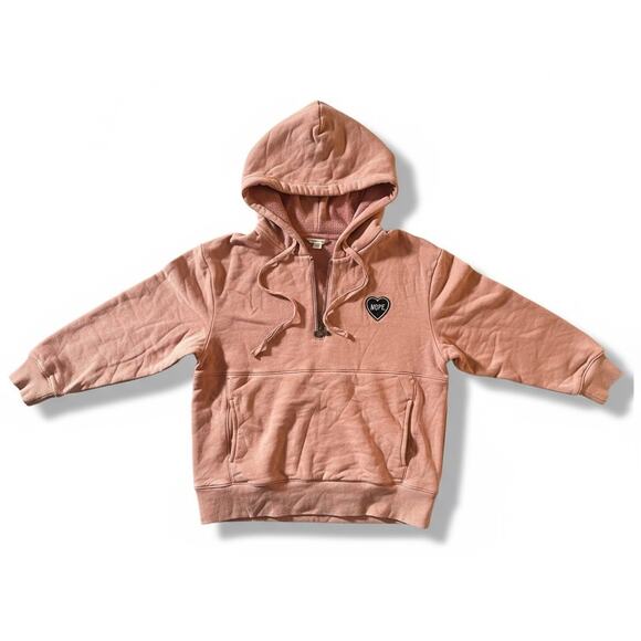 American Eagle Pink Half Zip Hoodie with "Nope" Heart Patch - Picture 2 of 3